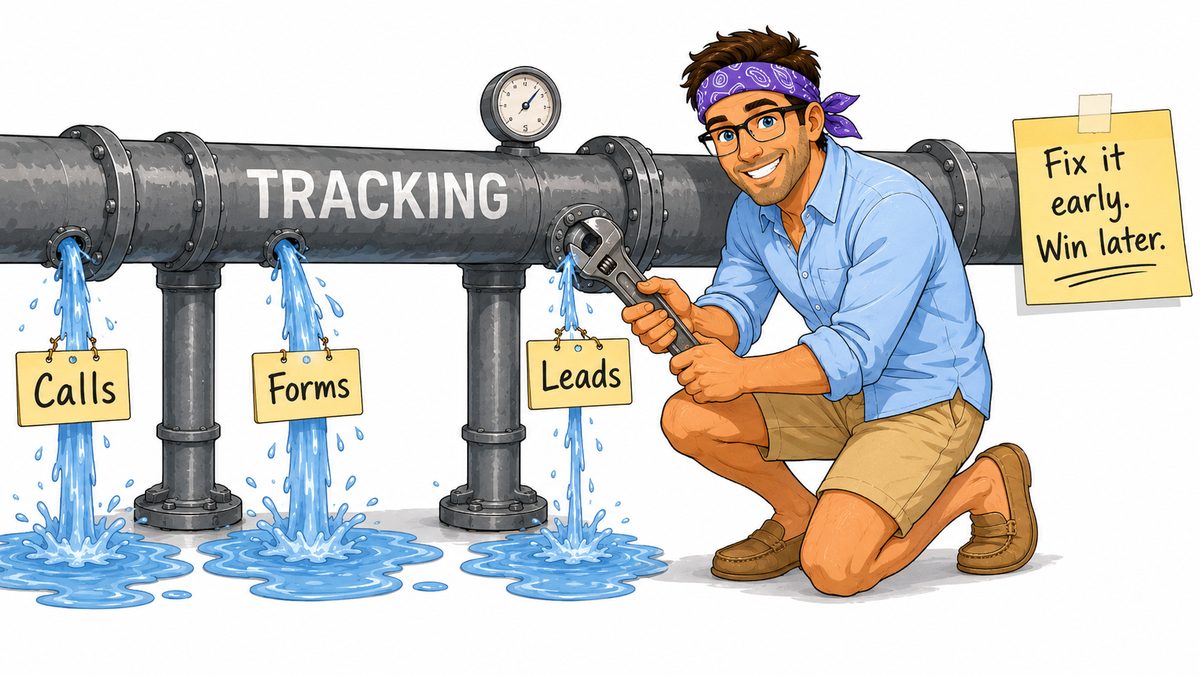 Dan fixing a leaking tracking pipe with calls, forms, and leads